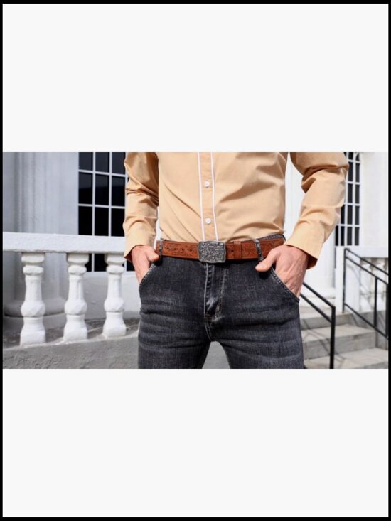 Western Leather Belt with Interchangeable Buckle for Cowgirl Cowboy main image 4